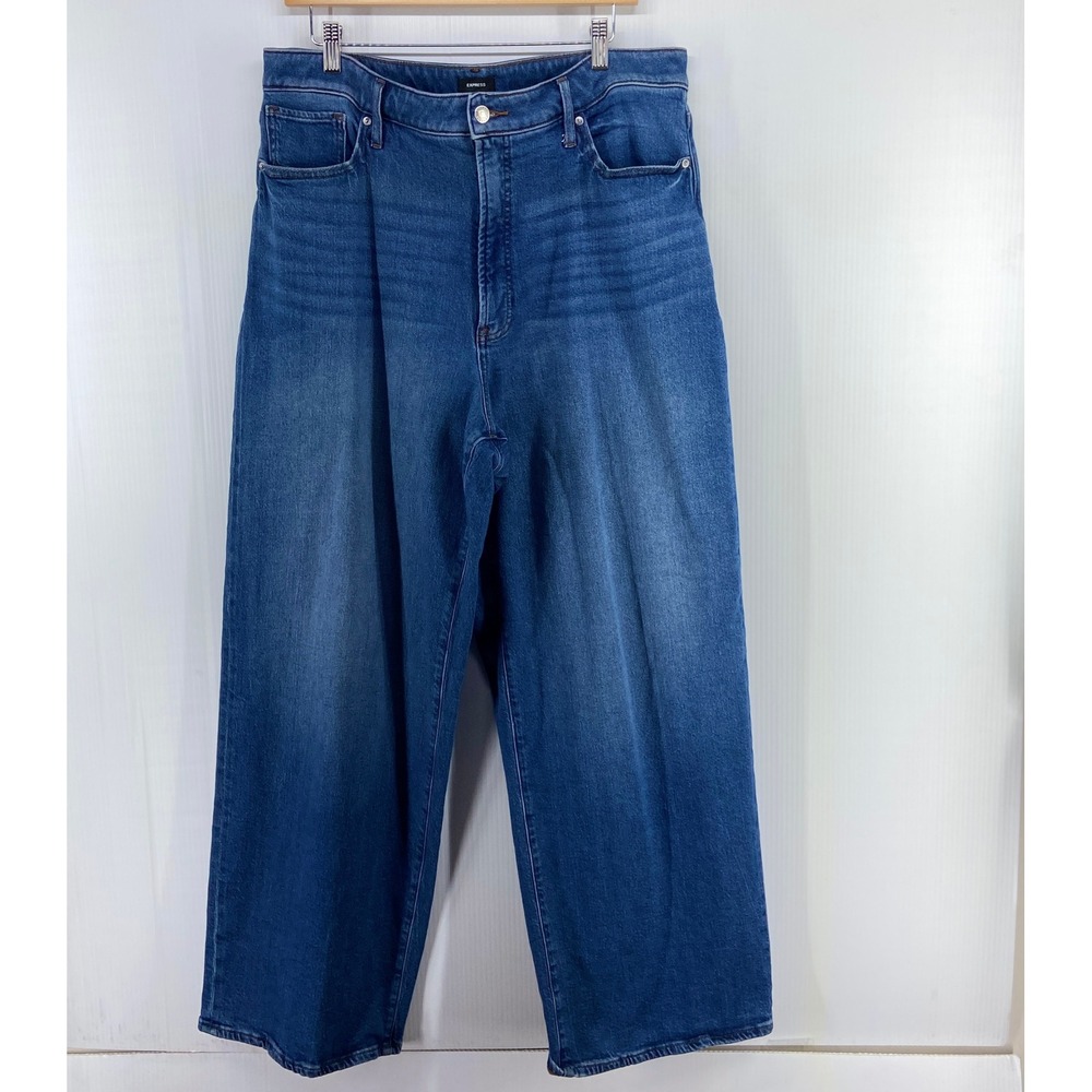Express Baggy Low Rise Stretch Blue Denim Jeans Womens 14 Long